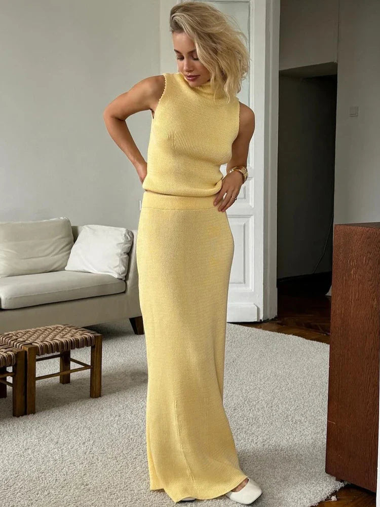 Elegant Knitted Top Skirts Sets Women