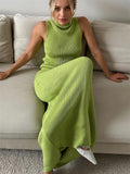 Elegant Knitwear 2 Piece-Set Long Dress Female Ribbed Sweater - One Size / green - Other