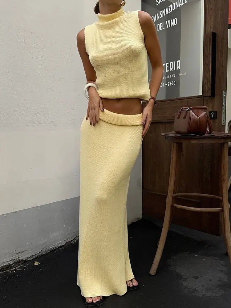 Elegant Knitwear 2 Piece-Set Long Dress Female Ribbed Sweater - Other