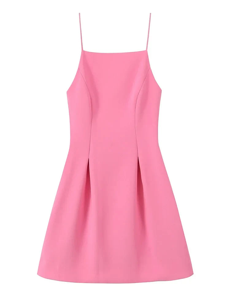 Elegant Ladies Pink Spaghetti Strap Dress Summer - Other