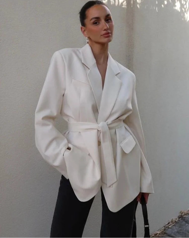 Elegant Lapel Belt Blazers Coat Women
