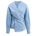 Elegant Long Sleeve Solid Blouses Women - blue / L
