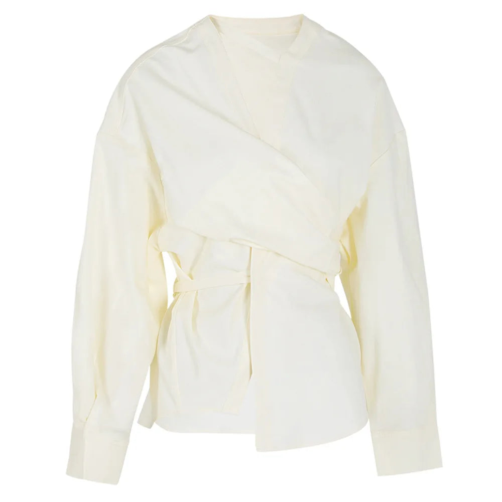 Elegant Long Sleeve Solid Blouses Women - white / L