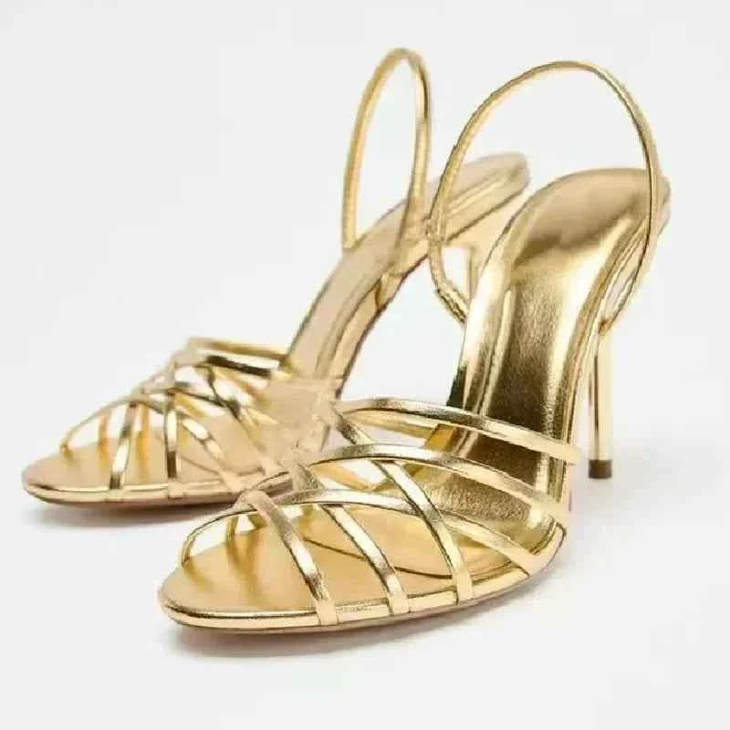 Elegant Narrow Cross-Strap Design Thin Heeled Sandals Women