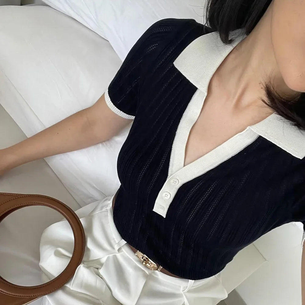 Elegant Patchwork Knitted Pullover Women’s