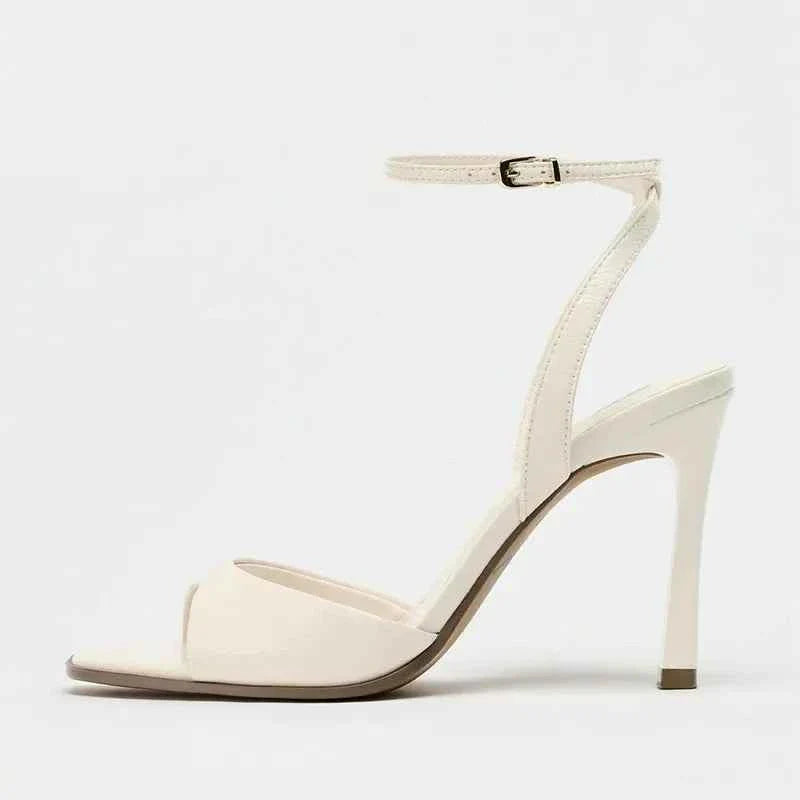 Elegant Patent Leather Ankle Strap Buckle Heeled Sandals