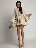 Elegant Pleated Dress Women - khaki / XL