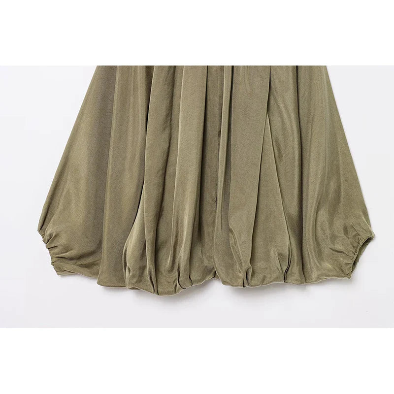 Elegant Pleated Green Oversize Bomber Jacket