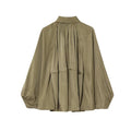 Elegant Pleated Green Oversize Bomber Jacket