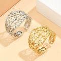 Elegant Retro Style Hollow Pattern Open Stainless Steel Ring For Women - electronic accessories