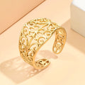 Elegant Retro Style Hollow Pattern Open Stainless Steel Ring For Women - J03162 Gold - electronic accessories