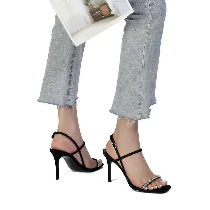 Elegant Sandals Women Rhinestone Thin Heels