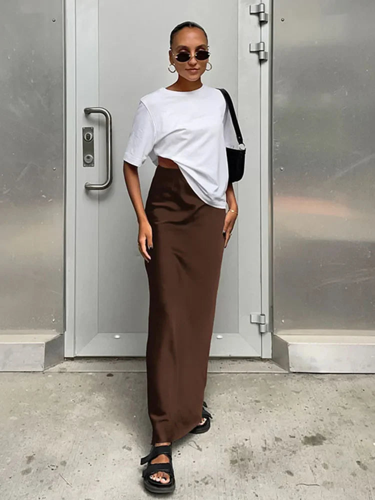 Elegant Satin Black Trumpet Skirts Fashion Slim High Waist - Other