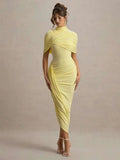 Elegant Shawl Elastic Tight Pleated Irregular Dress