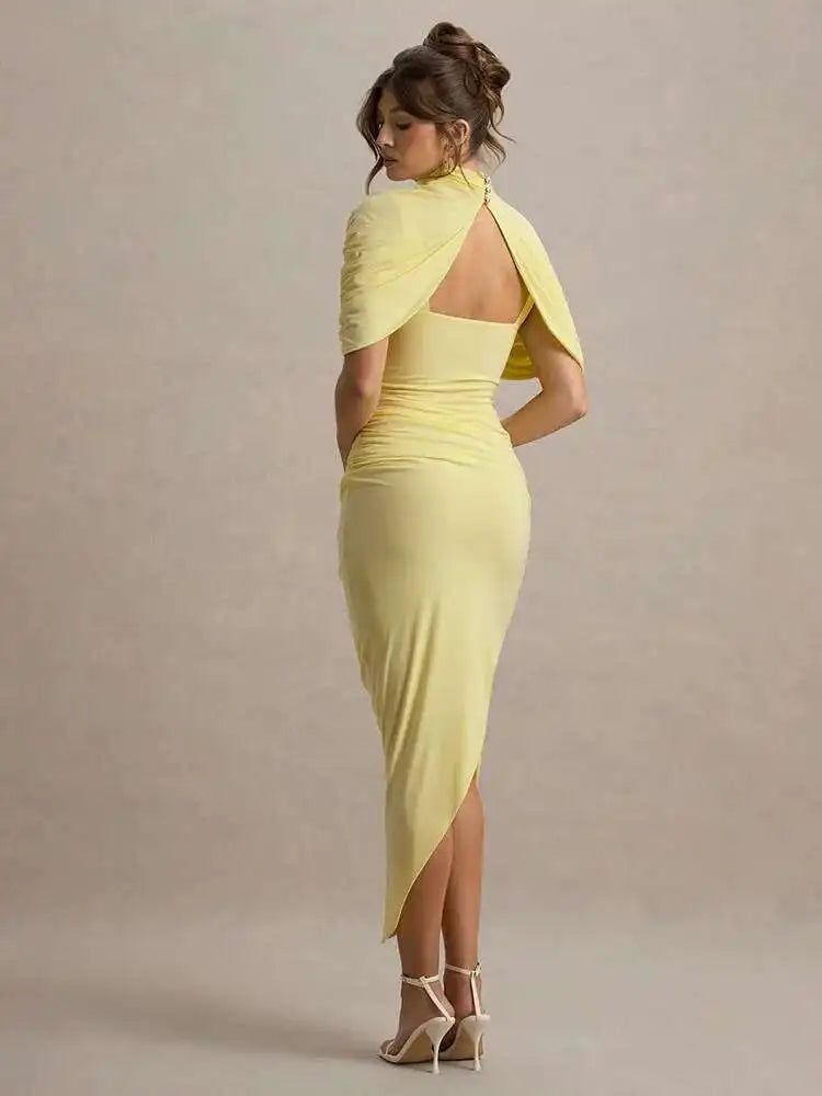 Elegant Shawl Elastic Tight Pleated Irregular Dress