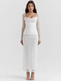 Elegant Sheer Long Sleeve Maxi Dress For Women