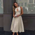 Elegant Single Button Hollow Out Midi Dress for Women