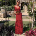 Elegant Two Piece Sets Sleeveless Frill Halter Twist Top Dress - red / M