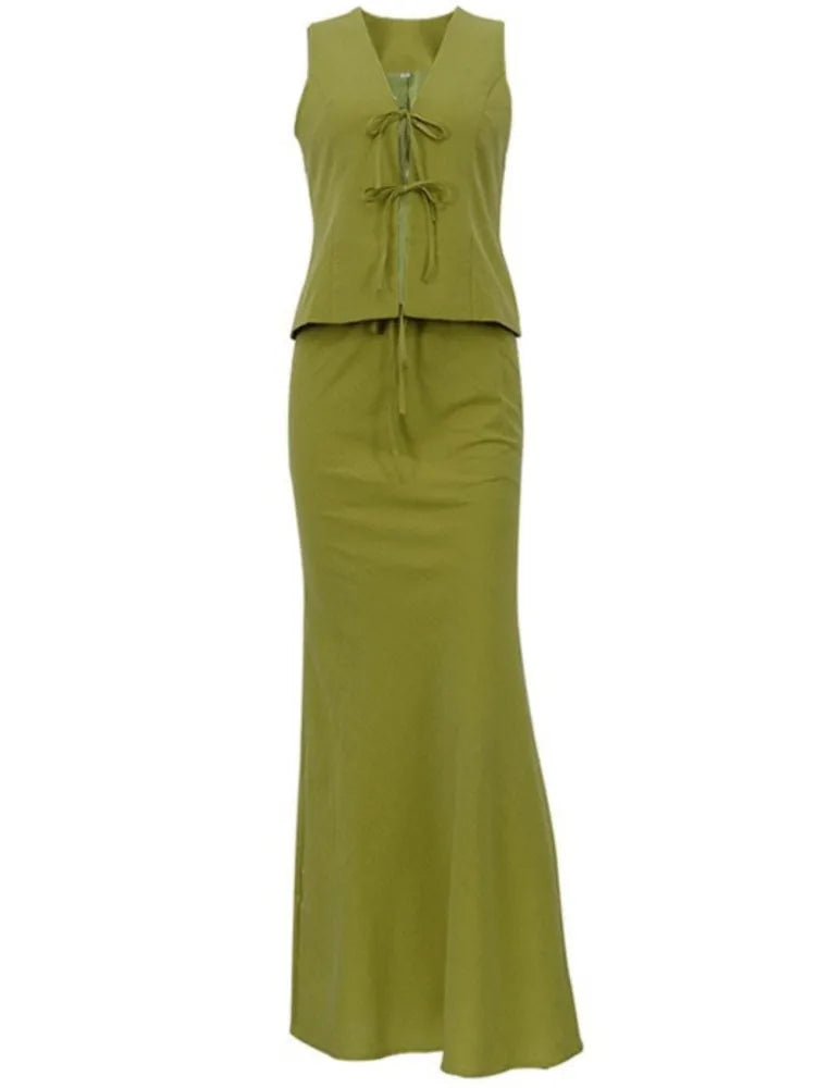 Elegant Vest Skirt Two Piece Set Women