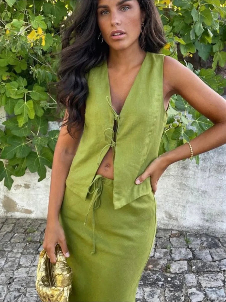 Elegant Vest Skirt Two Piece Set Women
