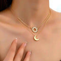Elegant Vintage Necklace Hollow Sun Moon Pendant Chain Neck - Gold - electronic accessories