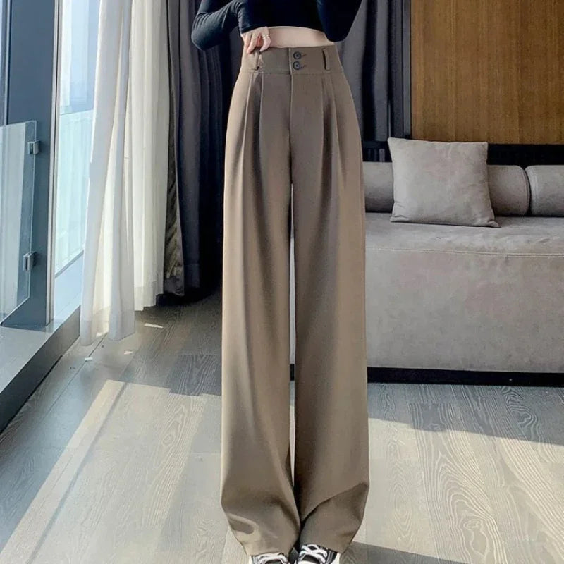 Elegant Wide Leg Pants Women Korean Style High Waist Black Baggy - Other