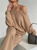 Elegant Winter Knit Pants Set Woman