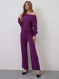 Elegant Winter Knit Pants Set Woman - Purple / One Size