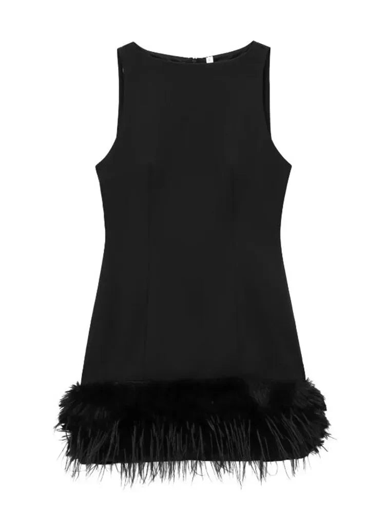 Elegant Women Feathers Mini Dress - Other