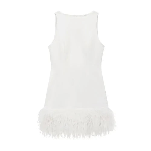 Elegant Women Feathers Mini Dress - XS / WHITE - Other