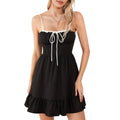 Elegant Women Summer Lace Floral Patchwork Corset Mini Dress - Black 3 / XL
