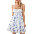 Elegant Women Summer Lace Floral Patchwork Corset Mini Dress - Blue / XL