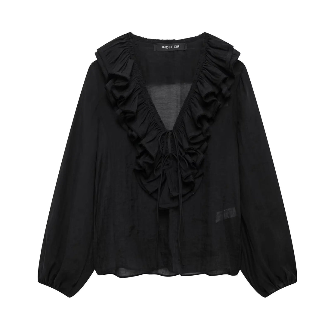 Elegant Women’s Tierred Ruffles Blouses V-Neck Long Sleeve Loose Shirt - black / S