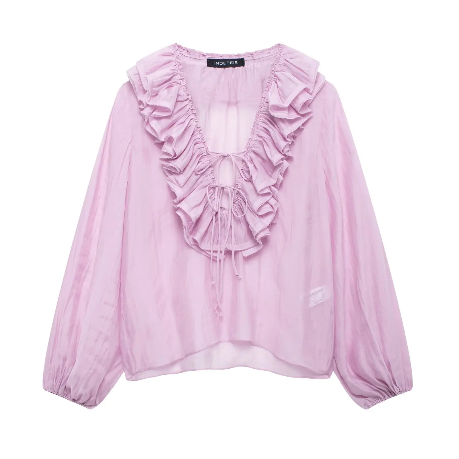 Elegant Women’s Tierred Ruffles Blouses V-Neck Long Sleeve Loose Shirt - purple / S