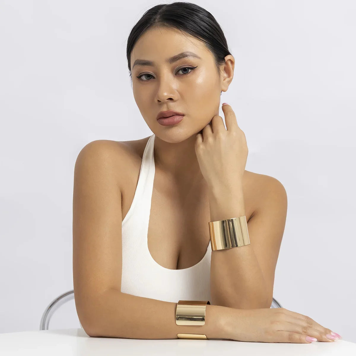 Exaggerate Punk Gold Silver Color Metal Cuff Bangles