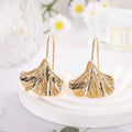 Exaggerated Ginkgo Leaf Golden Metal Alloy Earrings - Gold - electronic accessories