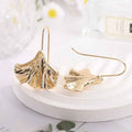 Exaggerated Ginkgo Leaf Golden Metal Alloy Earrings - Gold - electronic accessories