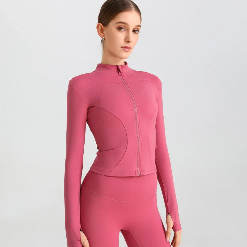 Exercise Jacket Slimming Shaping Zipper Top - Bean Paste Pink / S