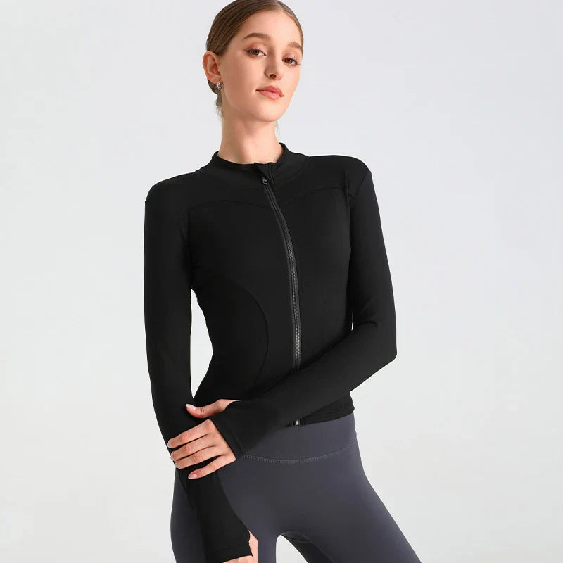 Exercise Jacket Slimming Shaping Zipper Top - Black / XL