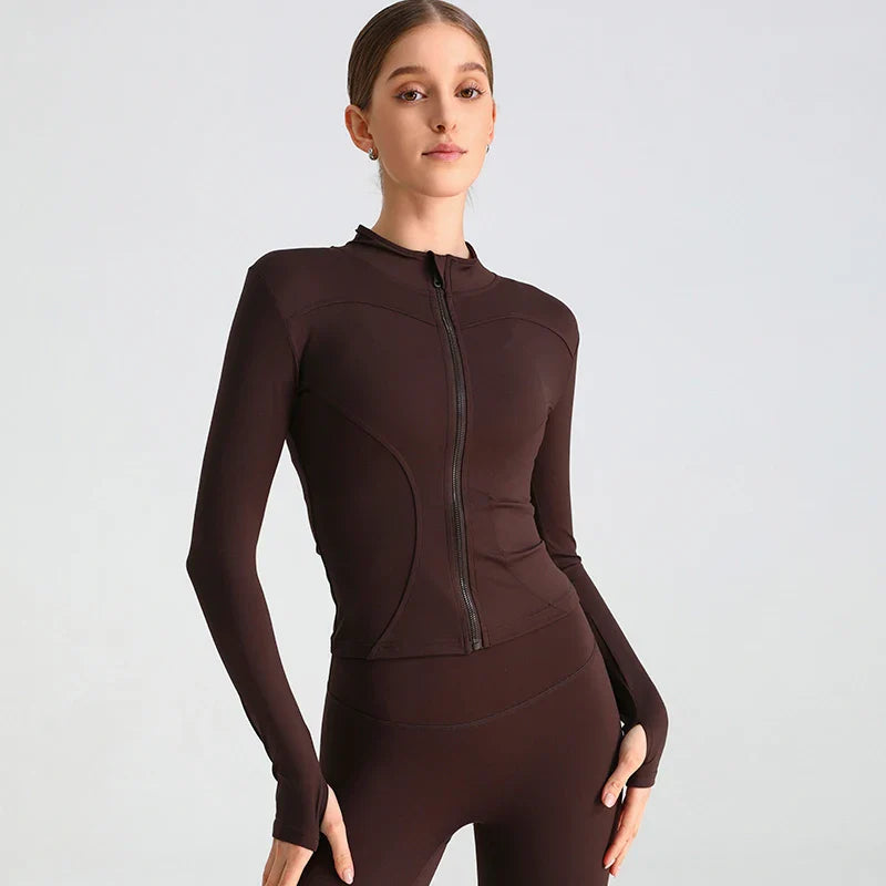 Exercise Jacket Slimming Shaping Zipper Top - Dark Coffee / XL