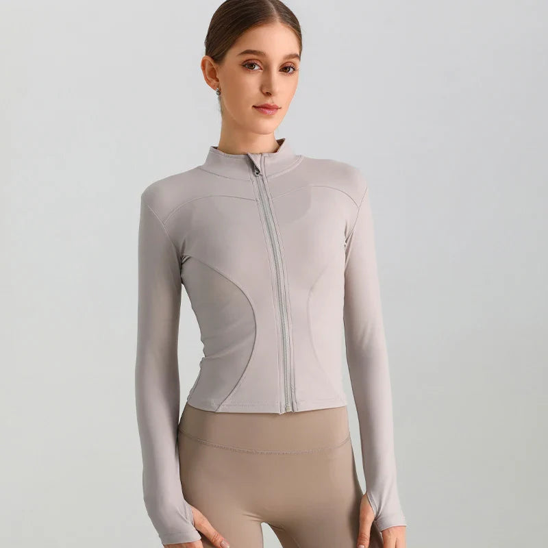 Exercise Jacket Slimming Shaping Zipper Top - Fish Belly Grey / 2XL