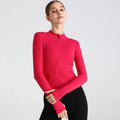 Exercise Jacket Slimming Shaping Zipper Top - Rose Red / L