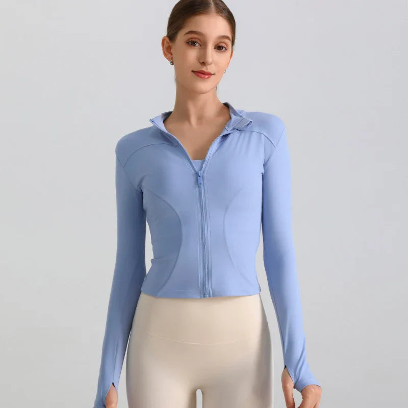 Exercise Jacket Slimming Shaping Zipper Top - Sky Blue / L