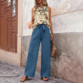 Women's 2 Piece Outfits Casual Sleeveless Halter Neck Crop Tops Wide Leg Pants Set - Norellé