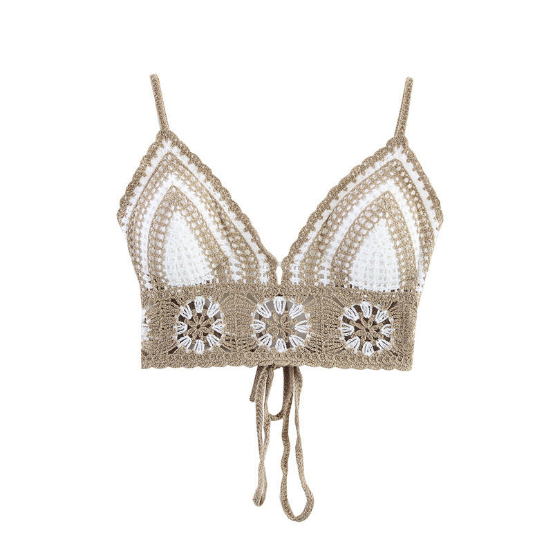 Beach Suit Women's Summer Hollow Knitted Halter Top High Waist Shorts - Norellé