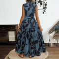 Women Sleeveless Boho Floral Maxi Dress Button Shirt V Neck Flowy Belted - Norellé