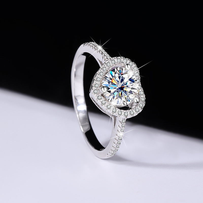 925 Sterling Silver Moissanite Ring Heart-shaped Hollow Couple Couple Rings - Norellé