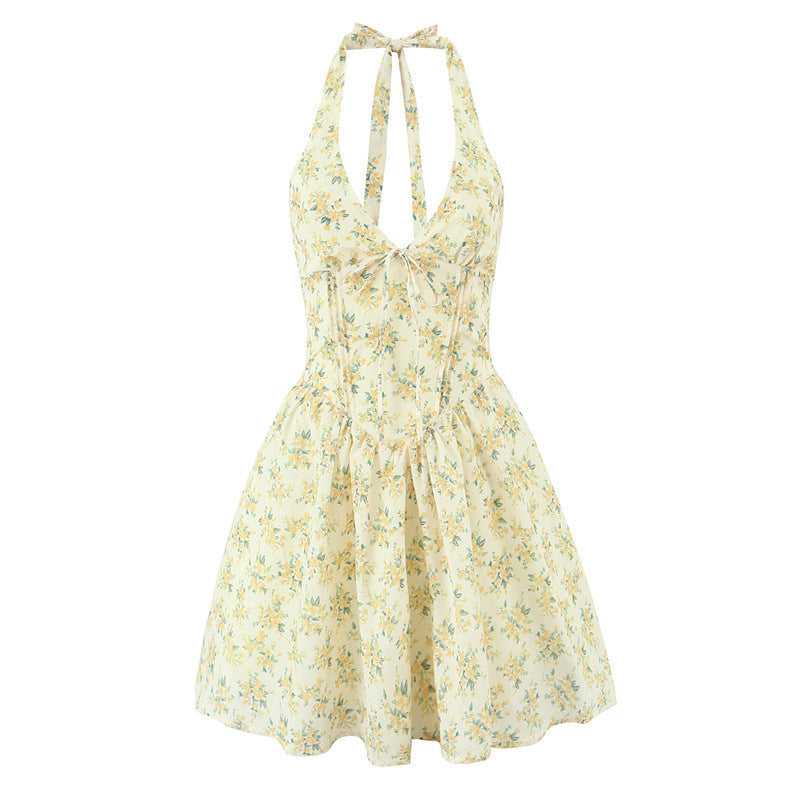 Pastoral Style Halter Backless Sexy Mini Dress Women - Norellé
