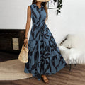 Women Sleeveless Boho Floral Maxi Dress Button Shirt V Neck Flowy Belted - Norellé
