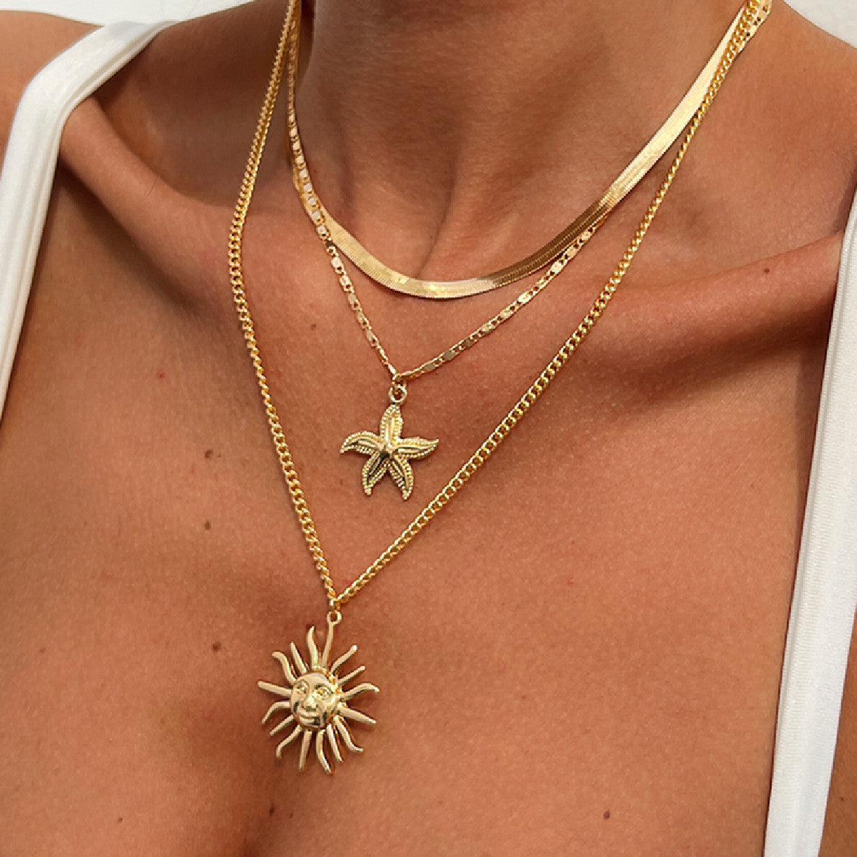 Face Sun Alloy Ring Suit Vacation Beach Geometric Adjustable - 01 Gold Necklace 6002 - electronic accessories